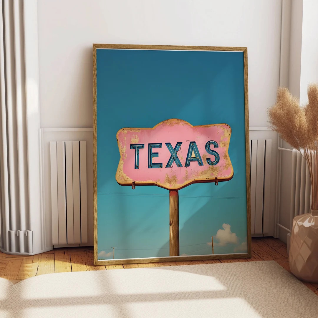 Vintage Texas Sign Wall Art, Retro Texas Aesthetic Home Decor, Unframed Poster, Unique Wall Decor... | Etsy (US)