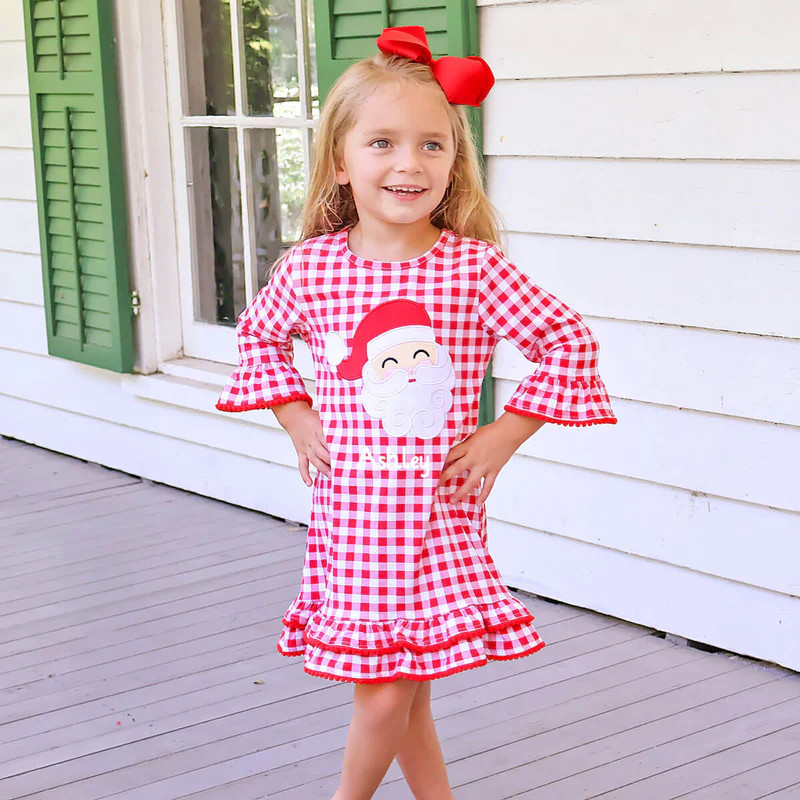 Happy Santa Red Gingham Milly Dress | Classic Whimsy