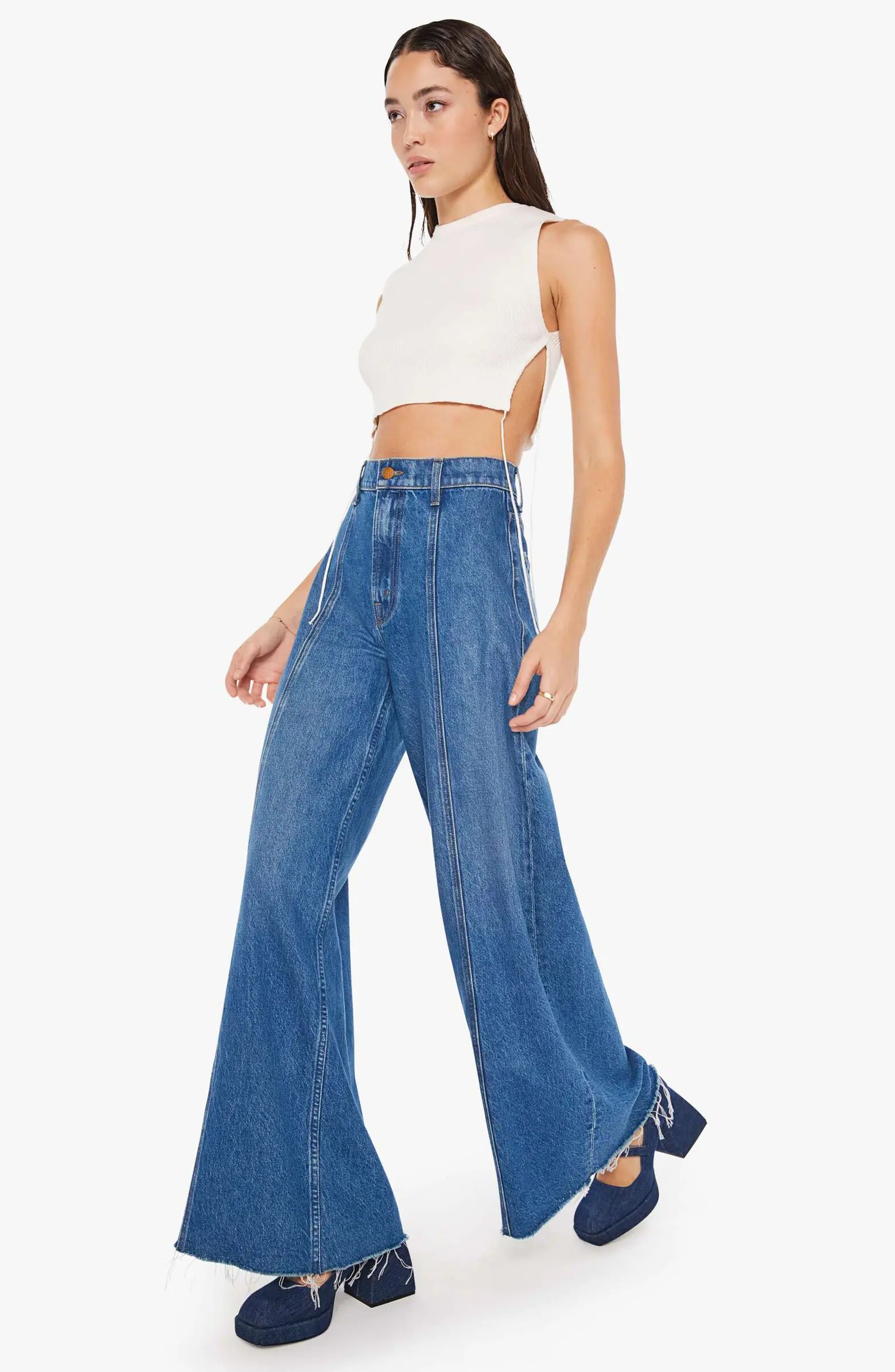 The Lunch Line Sneak High Waist Frayed Hem Wide Leg Jeans | Nordstrom