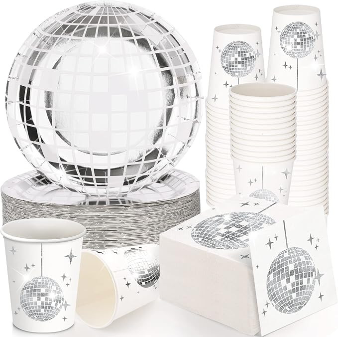 70s Disco Party Supplies Includes 50 Pcs Silver Disco Ball Paper Dinner Plates 50 Pcs Disco Paper... | Amazon (US)