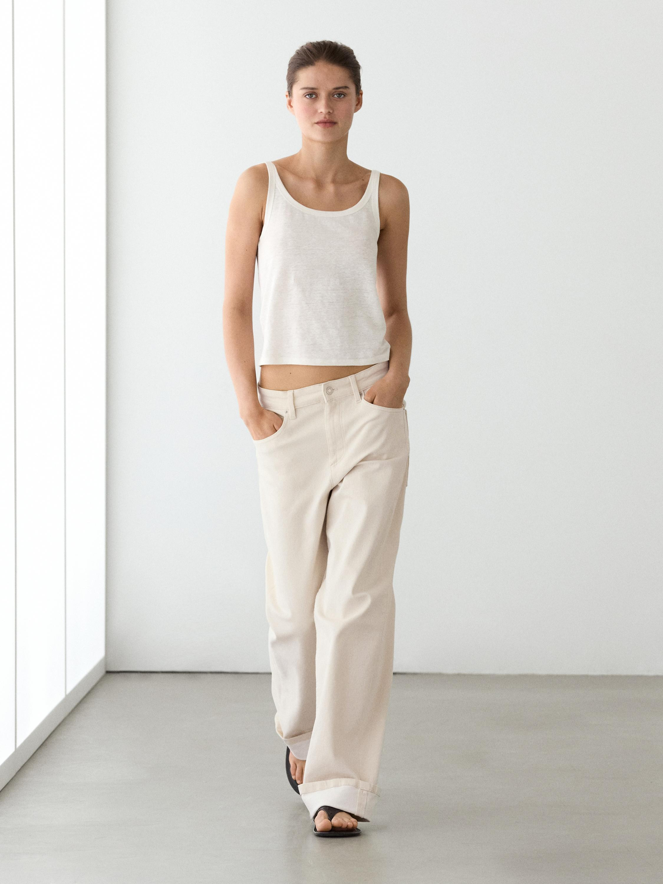 Linen blend strappy top | Massimo Dutti UK