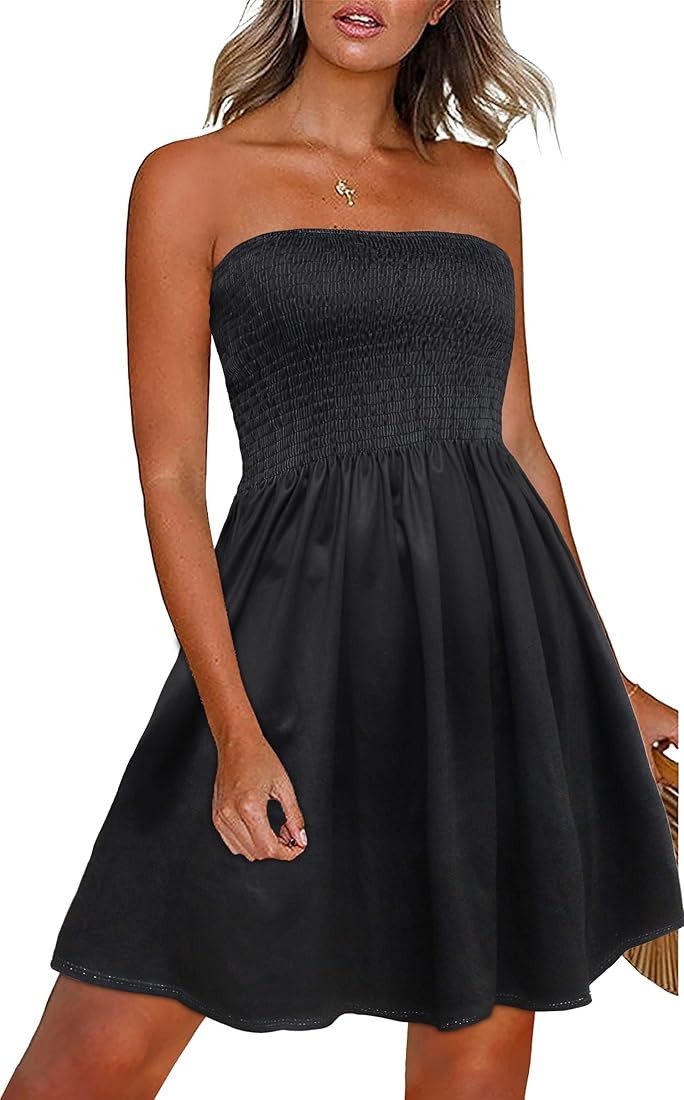 CHICGAL Summer Dresses for Women Beach Cover Ups Strapless Boho Floral Print Sundress | Amazon (US)