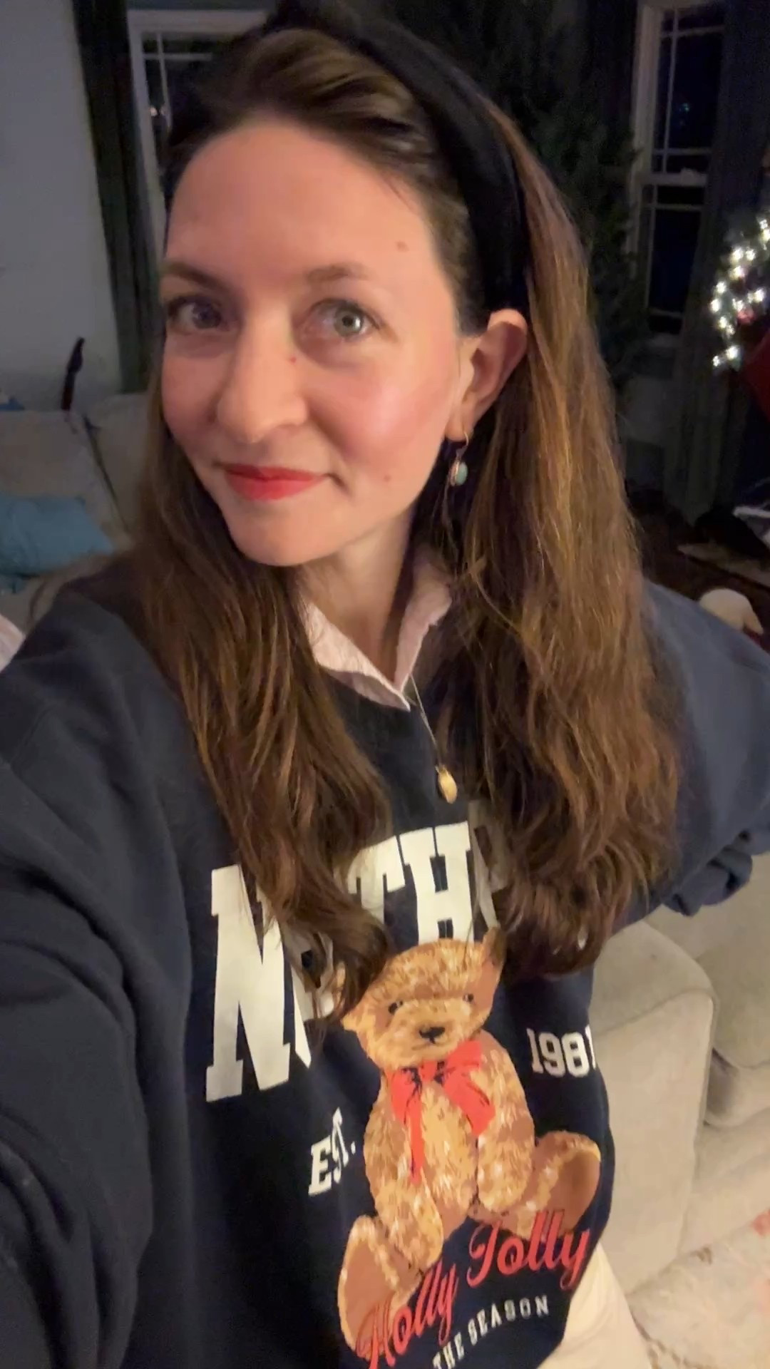 Wearing my very oversized North Pole teddy bear sweatshirt for a gingerbread house making night at our golf club ❤️ I need to up my holiday wardrobe game this year! 

#LTKmomlife #LTKHoliday #LTKCyberWeek