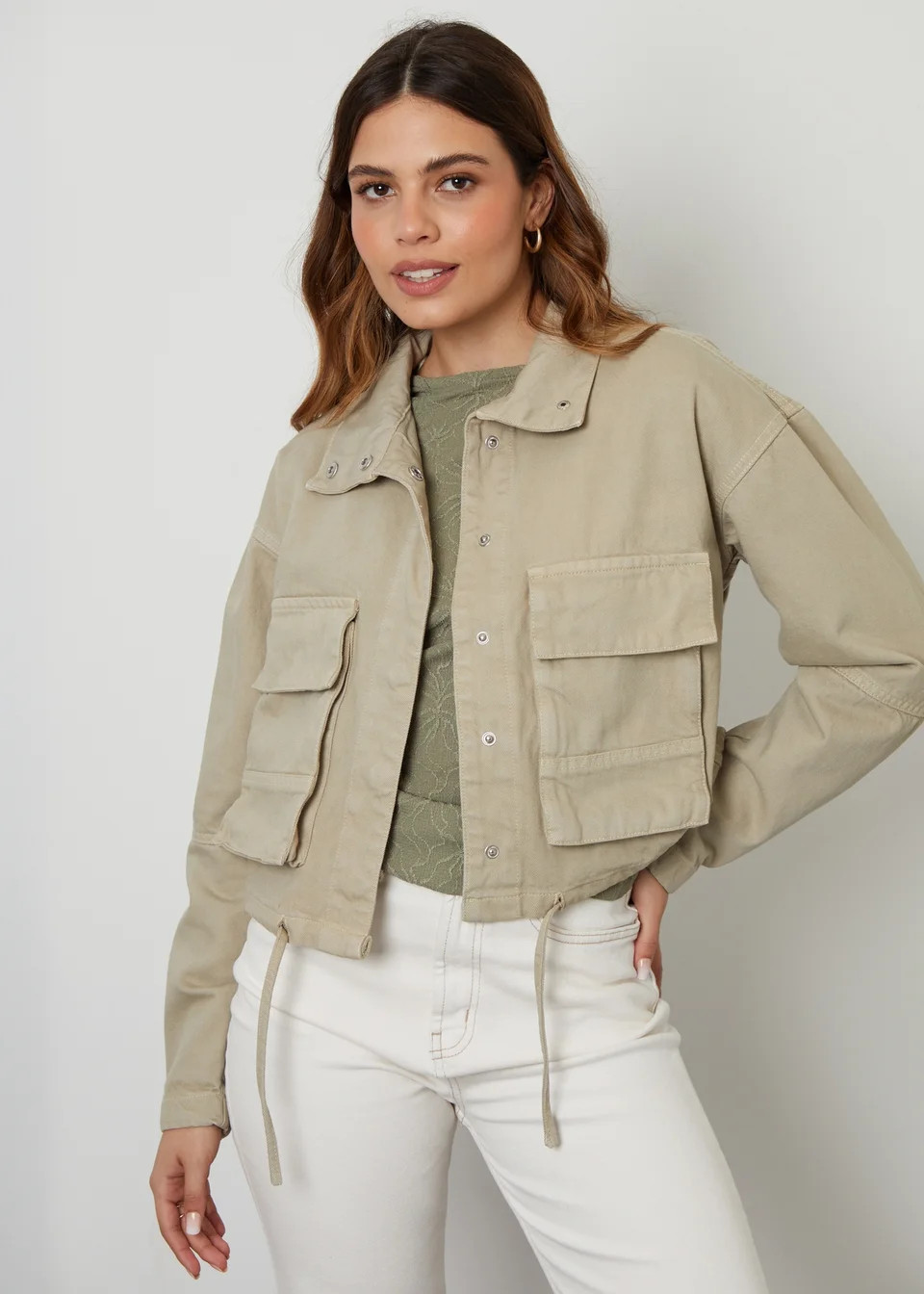 Threadbare Soft Green Cinzia Lightweight Cotton Twill Utility Jacket | Matalan (UK)