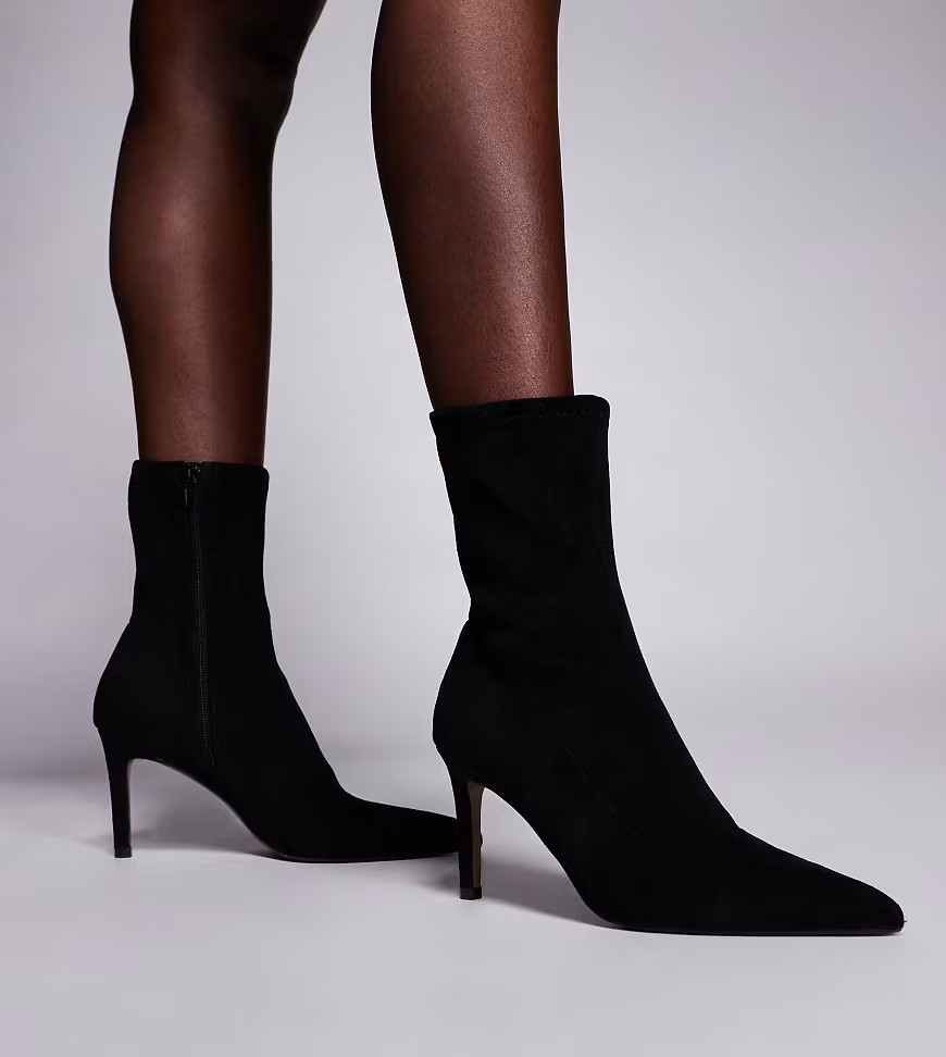 ASOS DESIGN Wide Fit Erika high-heeled sock boots in black | ASOS (Global)