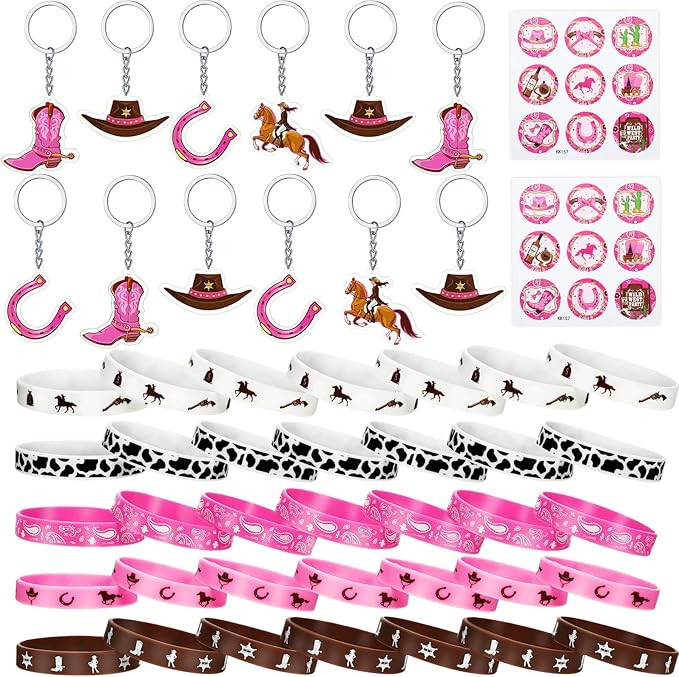 48 Pcs Cowgirl Party Favor Supplies, Includes Cowgirl Silicone Bracelets Stretch Wristbands Cowgi... | Amazon (US)