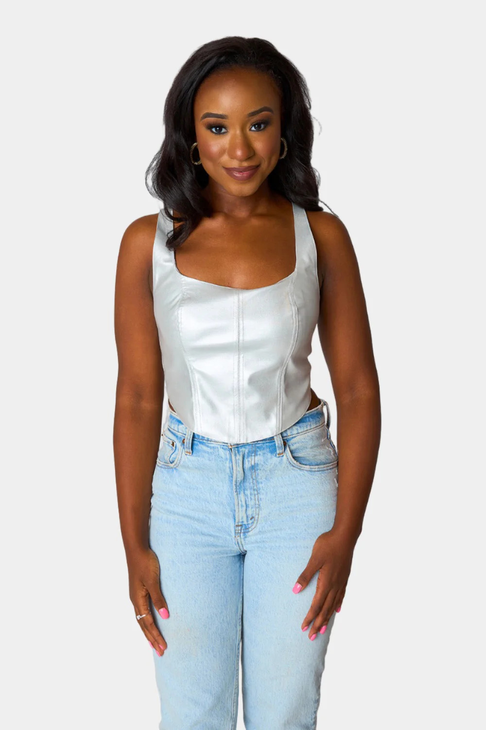 BuddyLove | Coco Vegan Leather Corset Top | Silver | BuddyLove