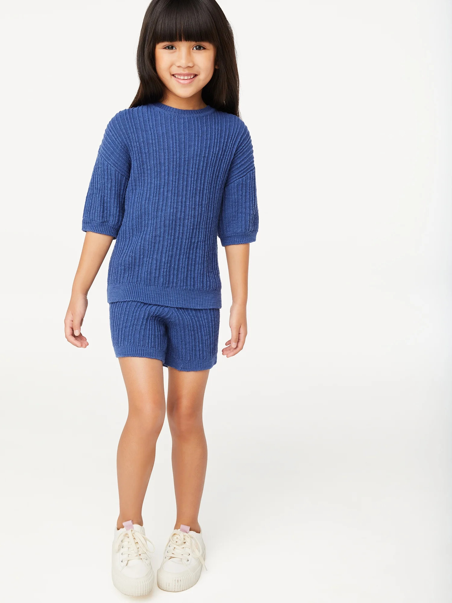 Free Assembly Girls Variegated Rib Sweater T-Shirt and Shorts, 2-Piece Outfit Set, Sizes 4-18 | Walmart (US)
