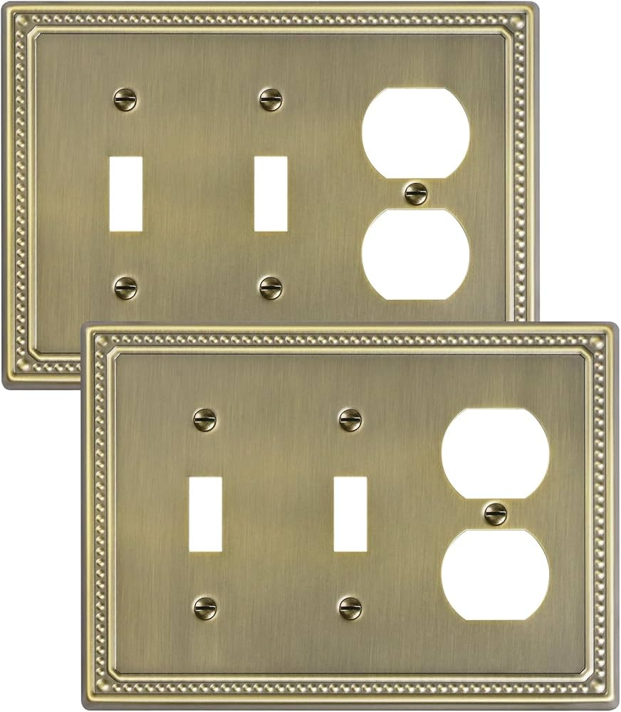 2-Pack Combo Duplex/Double Toggle Light Switch Cover Plate, Antique Brass Pearls Decorative Switc... | Amazon (US)