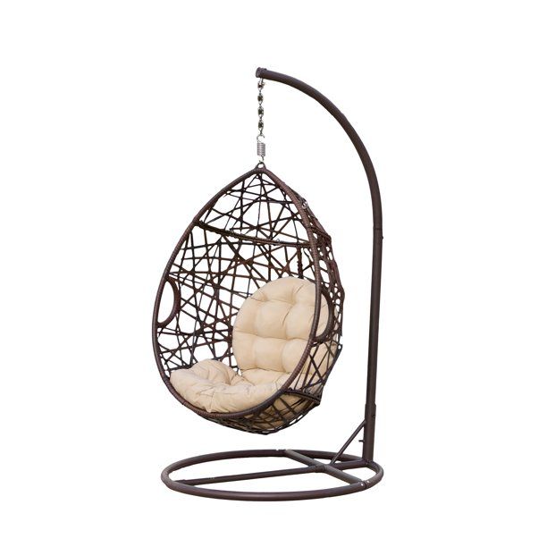 Noble House Vienna Wicker Hanging Egg Chair with Cushion and Stand - Brown - Walmart.com | Walmart (US)