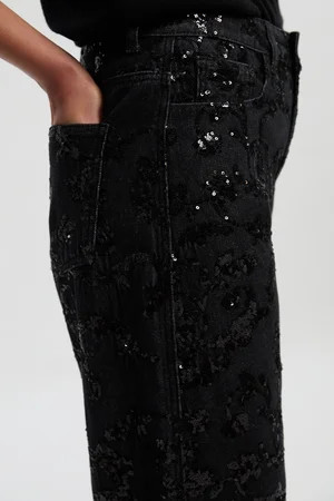 Sequin Denim Wide Leg Jeans | Karen Millen UK + IE + DE + NL
