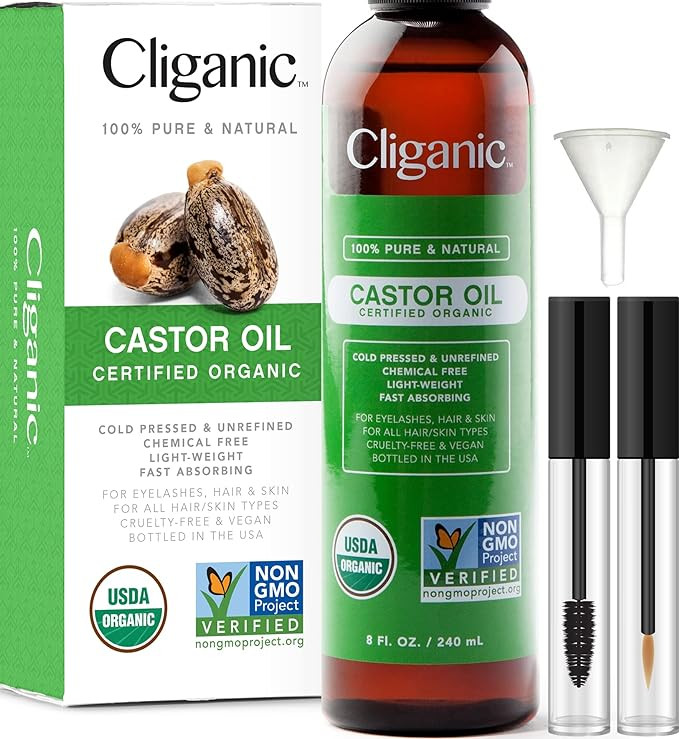 Cliganic USDA Organic Castor Oil, 100% Pure (8oz with Eyelash Kit) - For Eyelashes, Eyebrows, Hai... | Amazon (US)