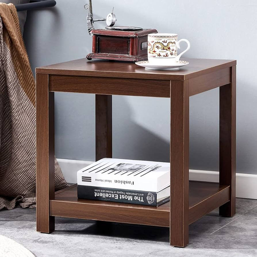 Retro Sofa Side Table with Storage Shelves – Rustic End Table Square Accent Table Farmhouse Sty... | Amazon (US)