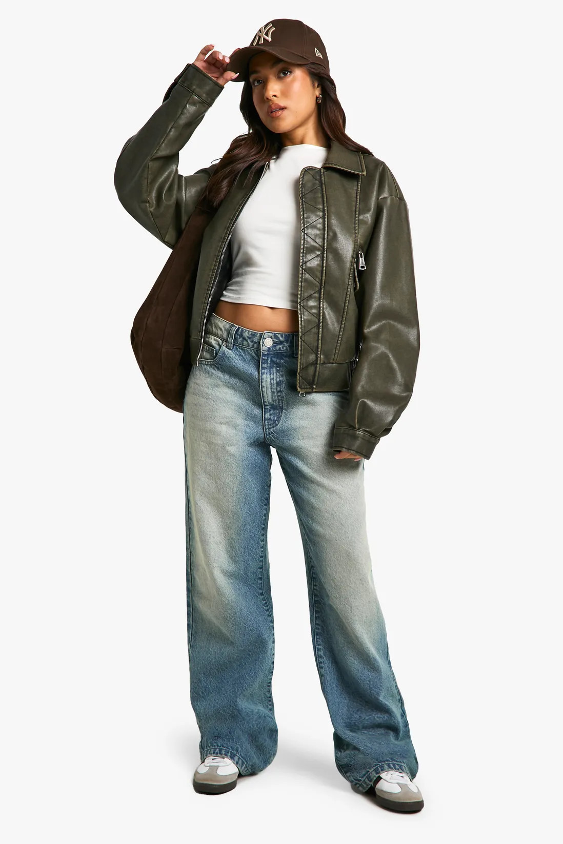 Petite Vintage Look Faux Leather Bomber Jacket | boohoo (US & Canada)