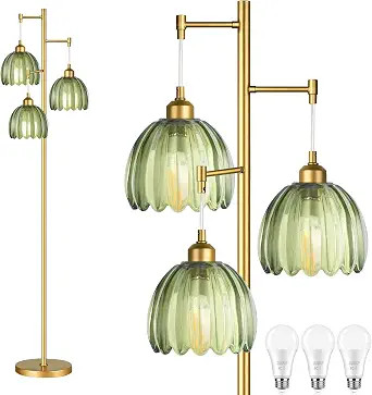 QIYIZM Gold Floor Lamp for Living Room,Bedroom,Mid Century Modern Standing Lamp Brass Tree 3 Ligh... | Amazon (US)