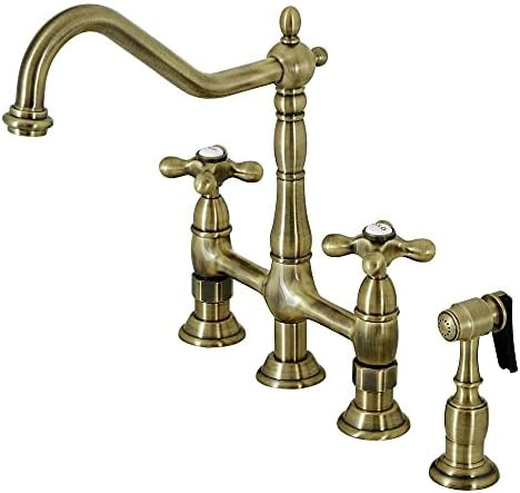 Kingston Brass KS1273AXBS Heritage 8-Inch Kitchen Bridge Faucet with Brass Sprayer, Antique Brass... | Amazon (US)