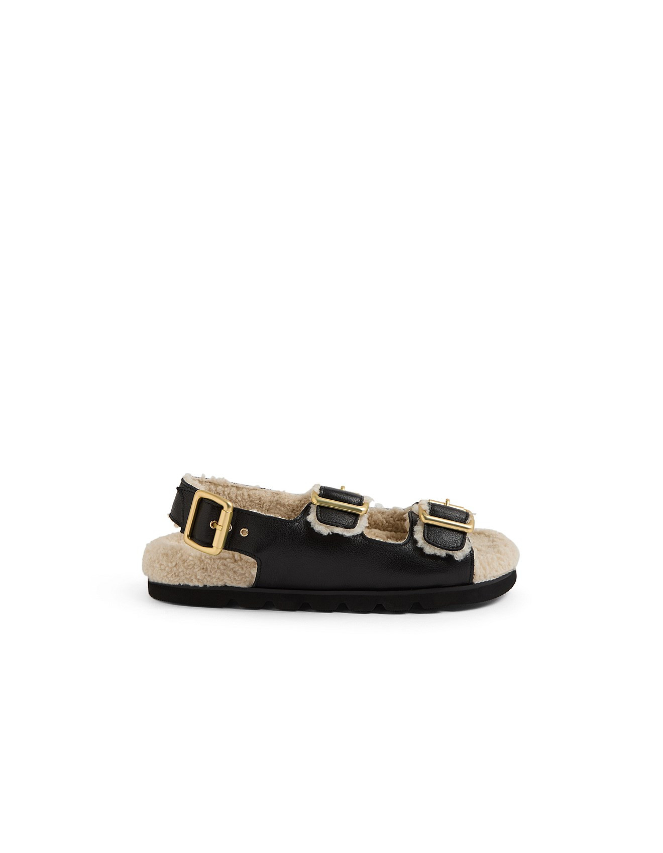 Elidie Black Cream Leather Shearling Sandals | David Jones (Australia & New Zealand)
