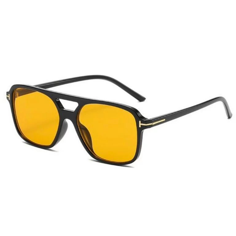 Trendy Yellow Tint Lens Aviator Women Men 70s Glasses Retro Oversized Sunglasses | Walmart (US)