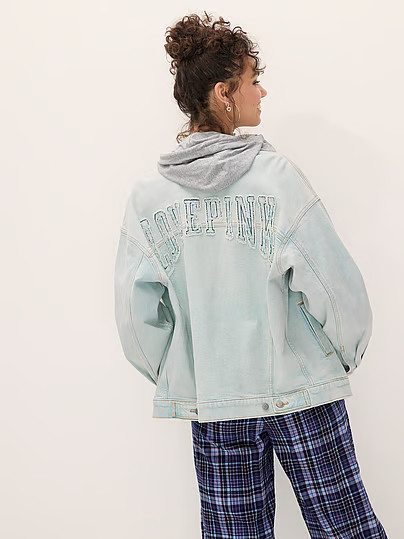 Denim Oversized Trucker Jacket, Blue, S - Women's Jackets & Outerwear - PINK | Victoria's Secret (US / CA )