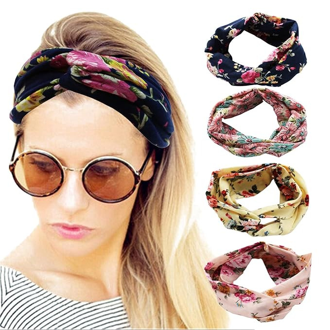 4 Pack Women Headband Boho Floal Style Criss Cross Head Wrap Hair Band set5 | Amazon (US)