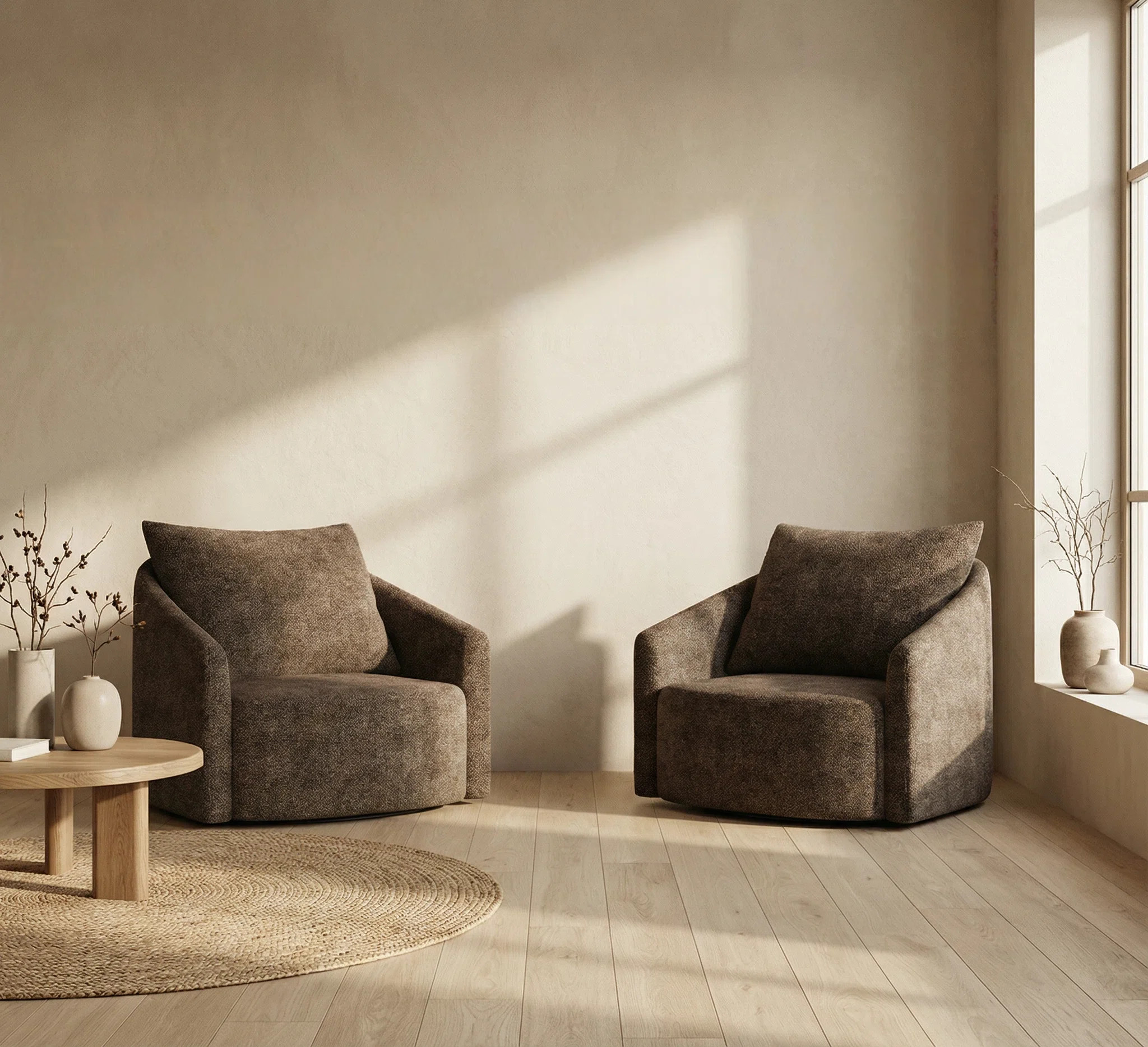 Brown Swivel Accent Chair Round Swivel Barrel Chair Upholstered, 40.5" x 34" x 33", 250 lb Weight... | Wayfair North America