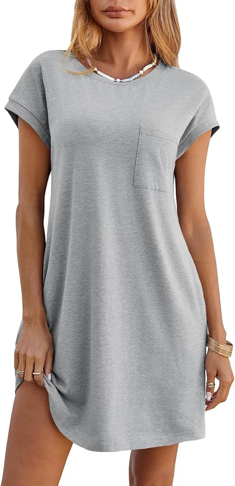 Wenrine Womens Summer T Shirt Dress Casual Short Sleeve Crewneck Loose Flowy Mini Dresses with Po... | Amazon (US)