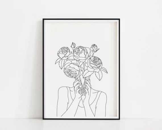 Rose Head Art Print  Woman With Flowers Poster  Rose Bouquet | Etsy | Etsy (US)