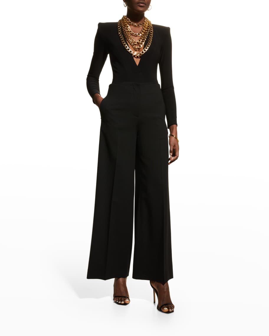 ZHIVAGO Hyde Plunging V-Neck Bodysuit with Attached Layered Chain | Neiman Marcus