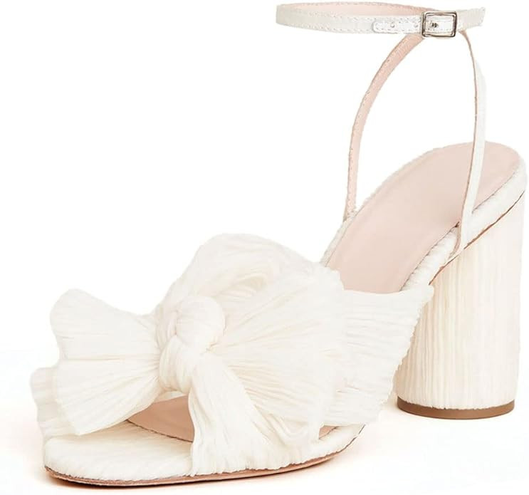 VIMISAOI Womens High Block Chunky Heel Sandals Fashion Open Toe Ankle Buckle Strap Pleated Bow He... | Amazon (US)