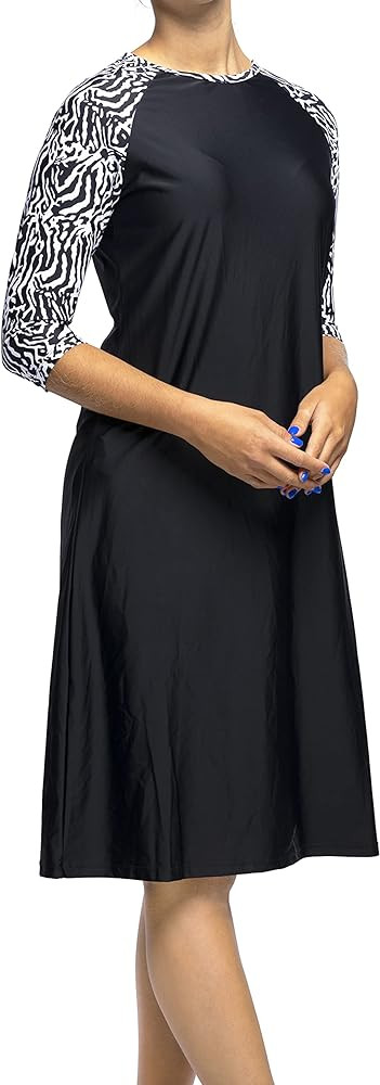 Woman Modest Tznius 3/4 Sleeve Swimdress, Beach Cover up UPF 50+ Sun Protection | Amazon (US)