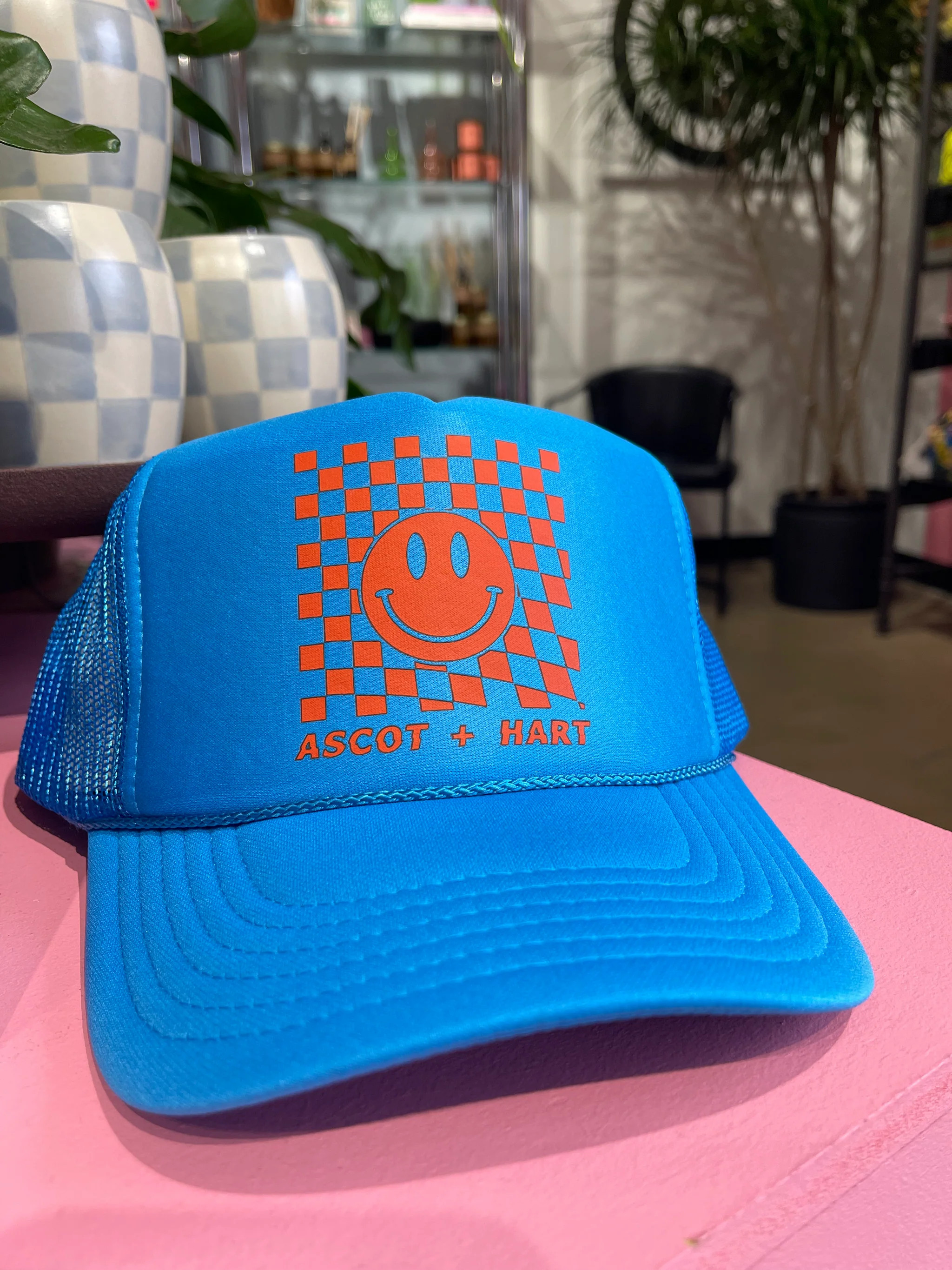 Orange Checkered Logo Trucker | Ascot + Hart
