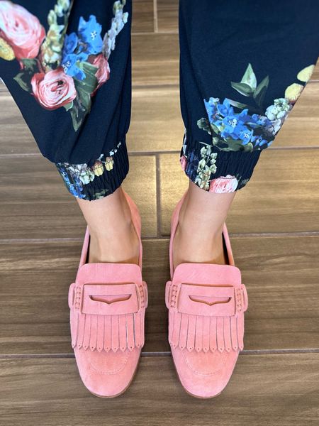 These pants, have a matching shirt, bomber, jacket, swimsuit, and more. I am loving this feminine, floral print, and I think it goes perfectly with these fun blush loafers.

#LTKshoecrush #LTKstyletip #LTKSeasonal