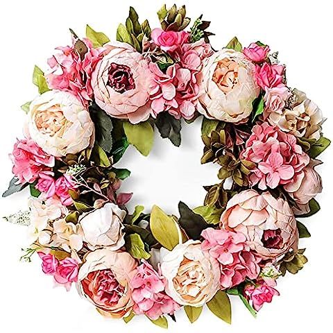 Peony Spring Wreaths for Front Door Outside 23 inch Handmade Summer Wreaths for Front Door Wall W... | Amazon (US)