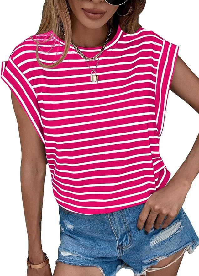 Floerns Women's Casual Stripe Print Batwing Sleeve T Shirts Round Neck Tee | Amazon (US)