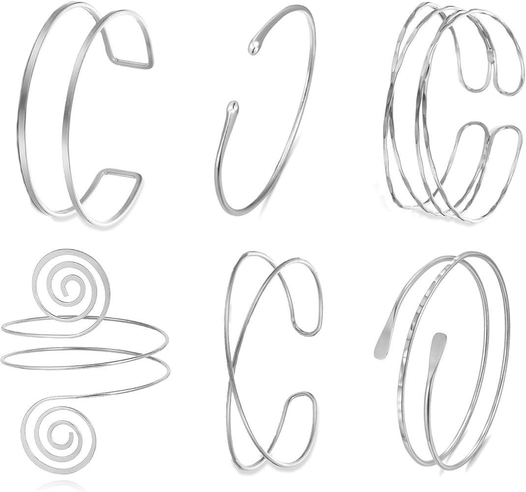 BROCC 6pcs Gold Arm Cuff Bracelet Set for Women Adjustable Coil Swirl Upper Cuff Bracelet Jewelry | Amazon (US)