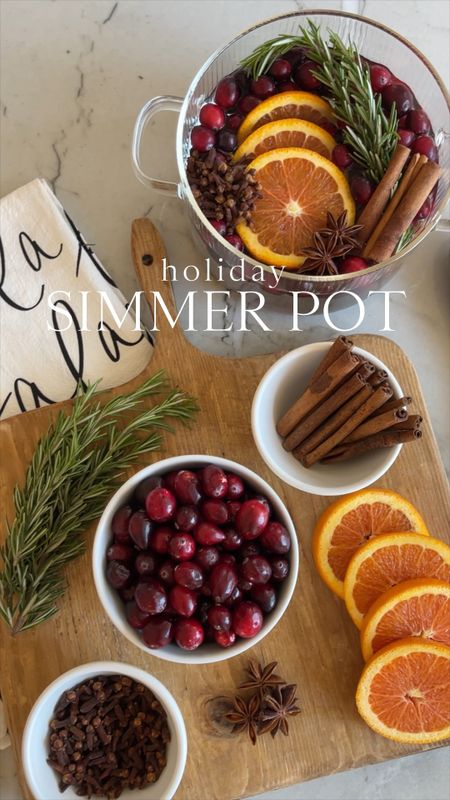 HOLIDAY \ festive simmer pot!✨ If you’re wanting your home to smell delicious this holiday season, THIS is it! I use the following in my glass pot ($25 Amazon find!)👇🏻
+ 1 cup of cranberries
+ 3 slices of oranges
+ 1 large sprig in rosemary
+ 3 cinnamon sticks
+ 1 tablespoon of whole cloves
+ 2 star anise 

#LTKhome #LTKVideo #LTKHoliday