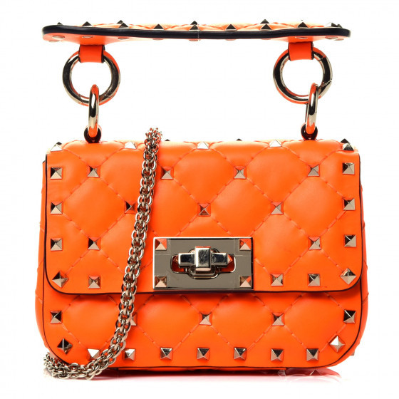 VALENTINO Calfskin Micro Rockstud Spike Shoulder Bag Orange | Fashionphile