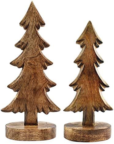 AuldHome Wooden Christmas Trees (Set of 2, Natural); Tabletop Handmade Wood Trees with Rectangula... | Amazon (US)