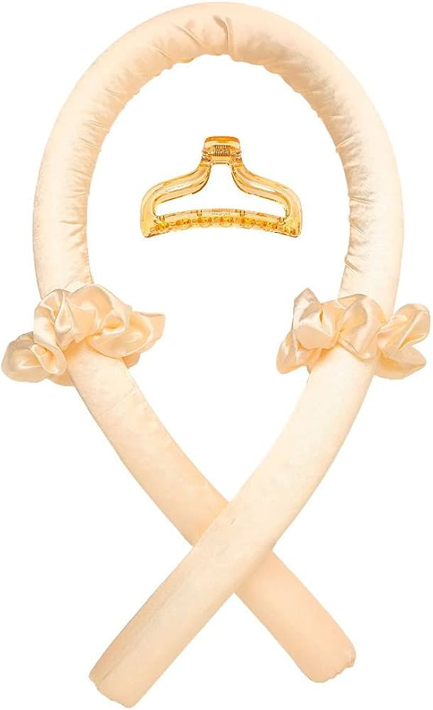 Heatless Curling Rod Headband No Heat Silk Ribbon Curling Rod Hair Roller Curls with Hair Claw Cl... | Amazon (US)