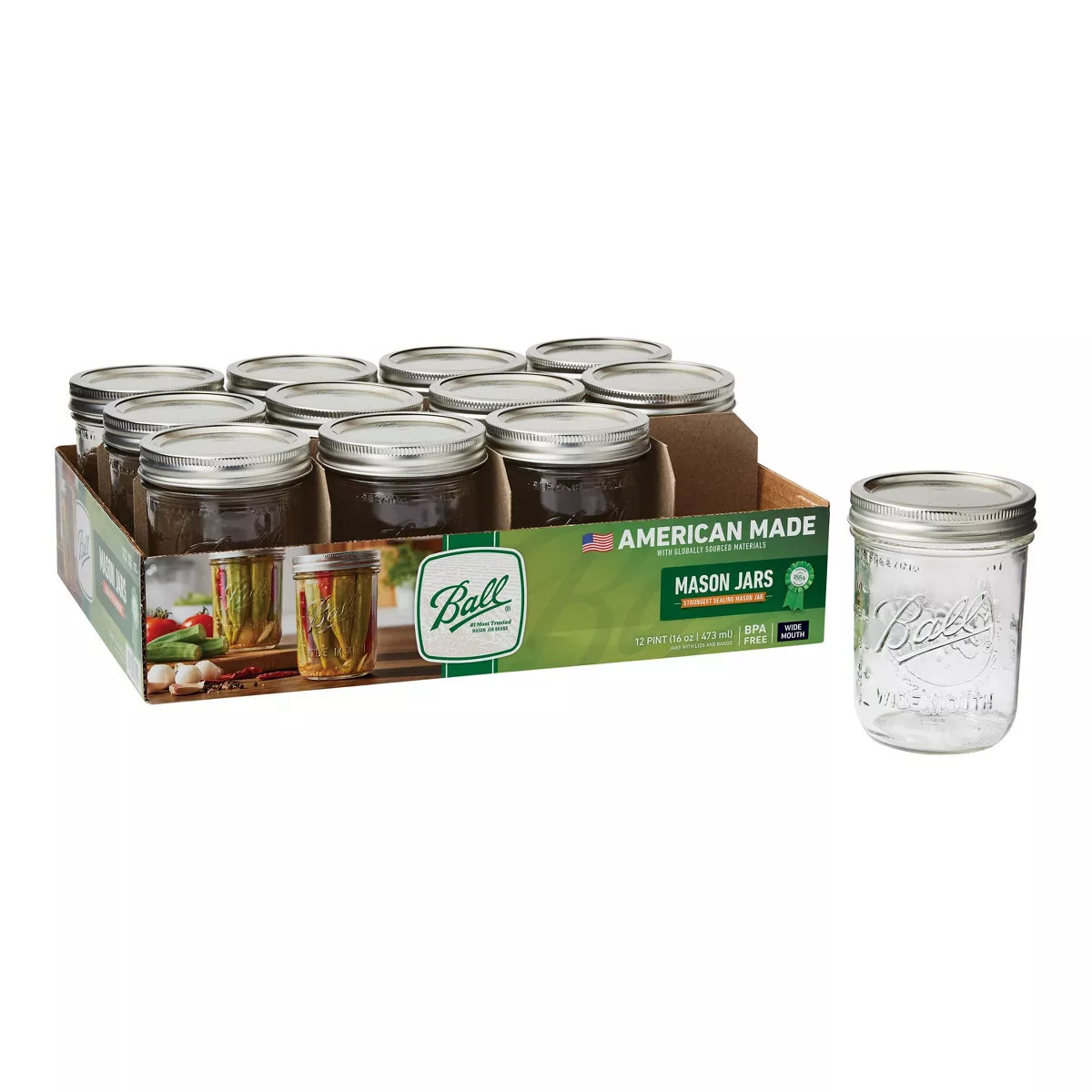 Ball 16oz 12pk Glass Wide Mouth Mason Jar with Lid and Band | Target