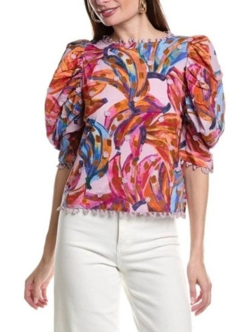 Farm Rio Colored Bananas Puff Sleeve Blouse Size S | Poshmark