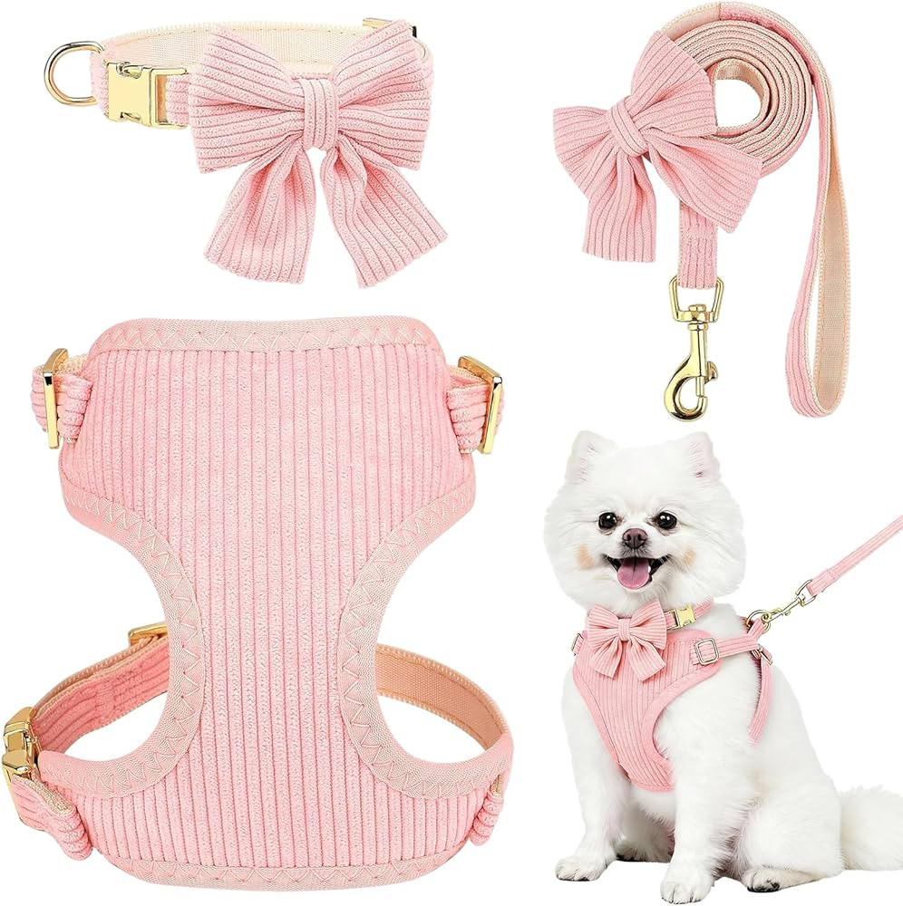 Small Dog Collar Harness and Leash Set, Dog Harness no Pull with Bowtie, Breathable Cotton Adjust... | Amazon (US)