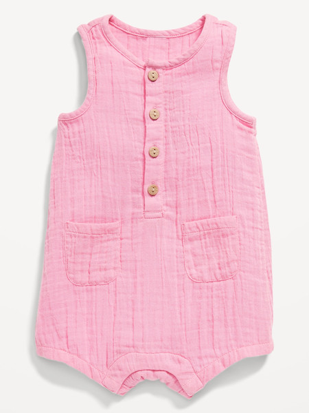 Printed Sleeveless Henley Romper for Baby | Old Navy (US)