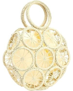 Straw Crossbody Bag for Summer Women Beach Shoulder Top Round Lemon Pattern Tote Handbag | Amazon (US)