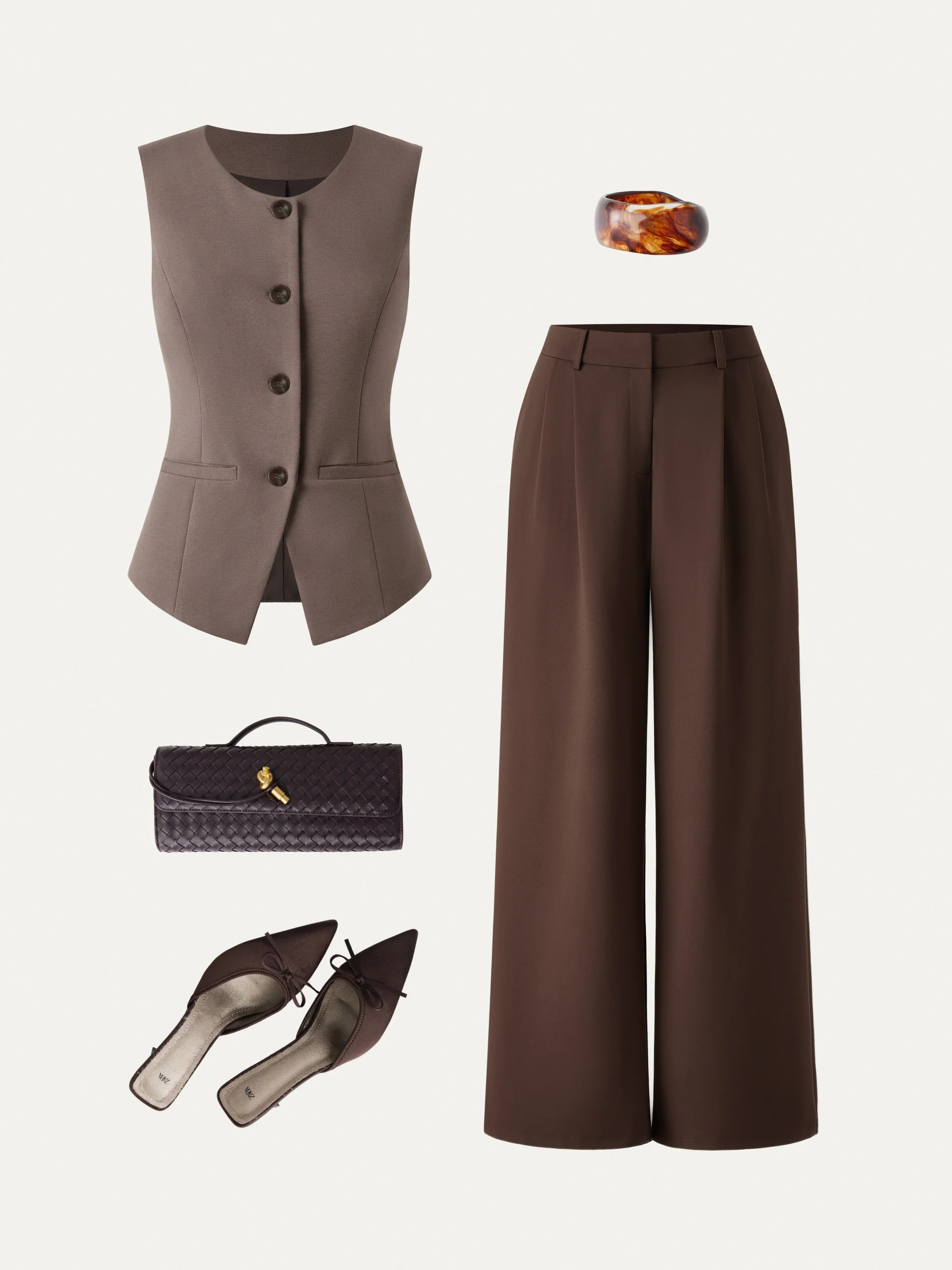 2Pcs Set Waistcoat with Pockets & Wide Leg Pant with Pockets | OGLmove