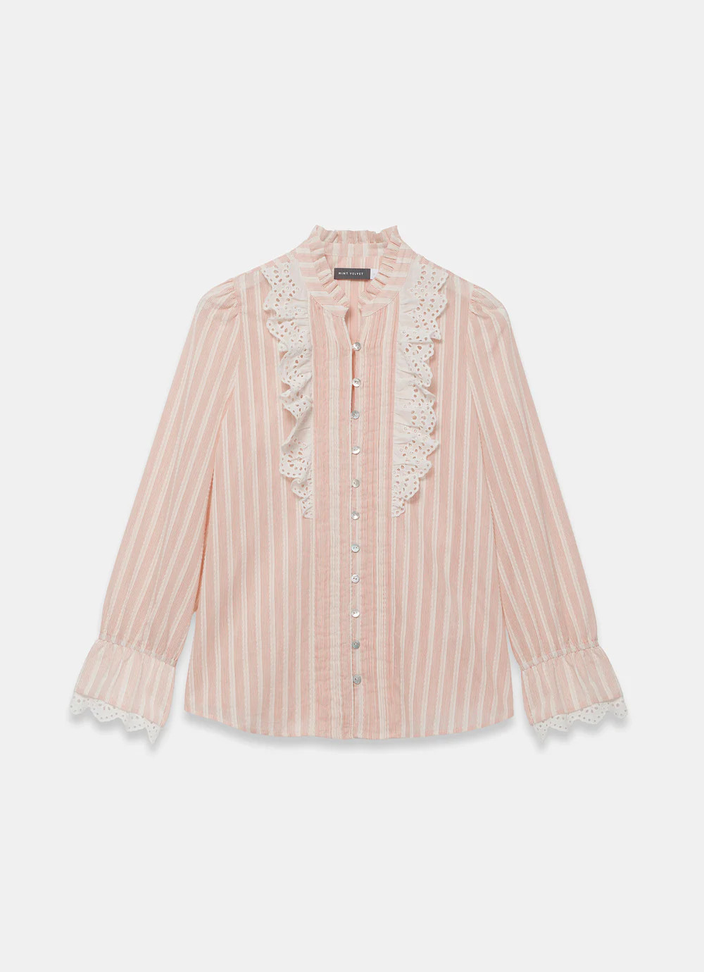 Pink Striped Broderie Trim Blouse | Mint Velvet