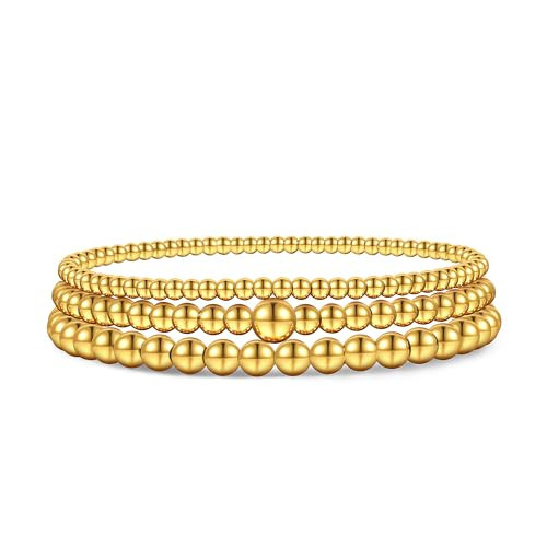 Non Tarnish Gold Beaded Bracelet For Women Waterproof Dainty Small Beads Ball Stack Bracelets Set 18K Gold Filled Stretch Layered Bracelets Trendy Jewelry Gift | Amazon (US)