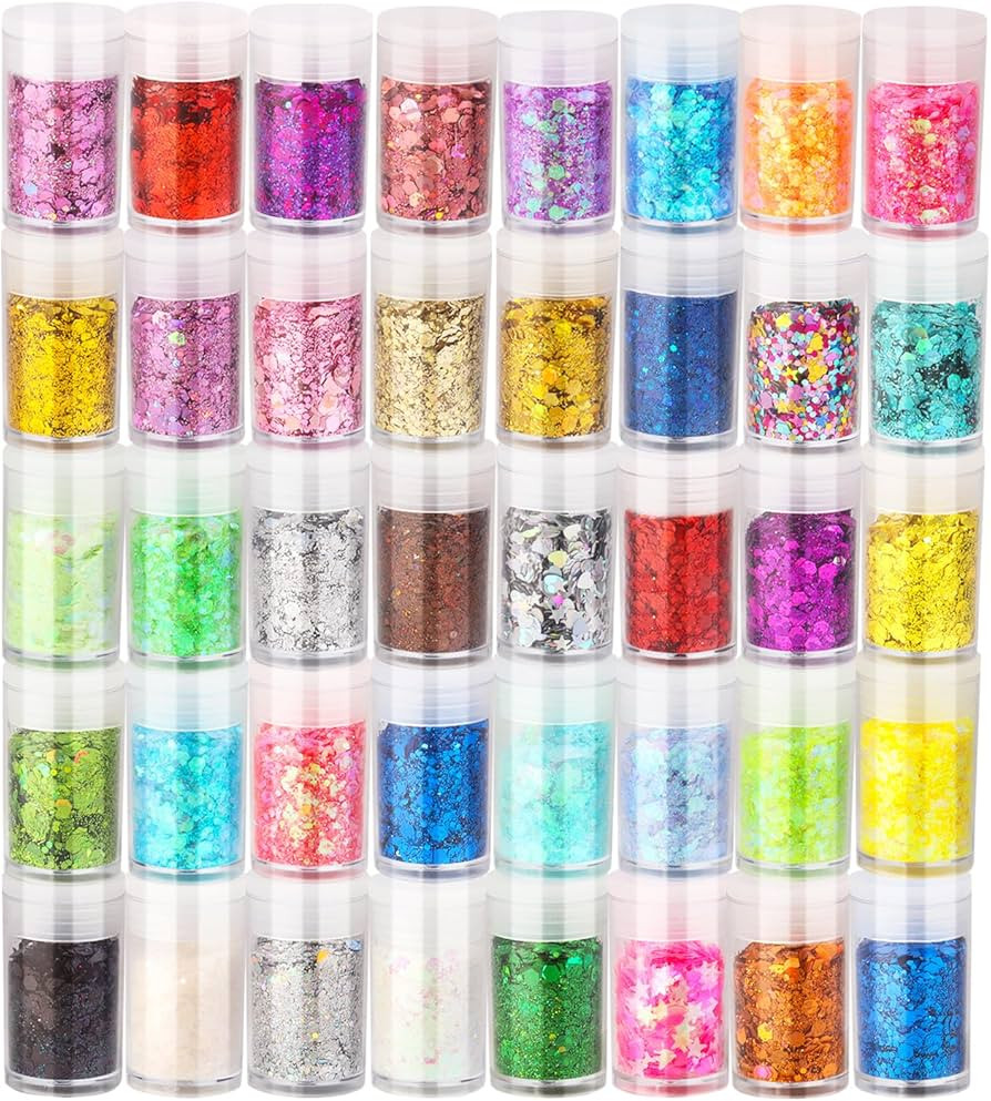 Holographic Chunky & Fine Glitter Mix, Iridescent Glitter Set of 40 Colors for Crafts, Nails, Fac... | Amazon (US)