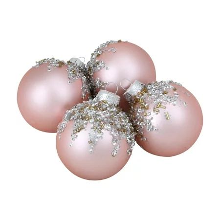 4ct Silver and Gold Sequined Pink Christmas Glass Ball Ornaments 3.25"" (80mm) | Walmart (US)