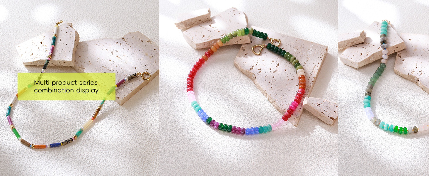 FANZE Colorful Beaded Necklace for Women,Pearl Gemstone Necklace for Women,Rainbow Necklace Handm... | Amazon (US)